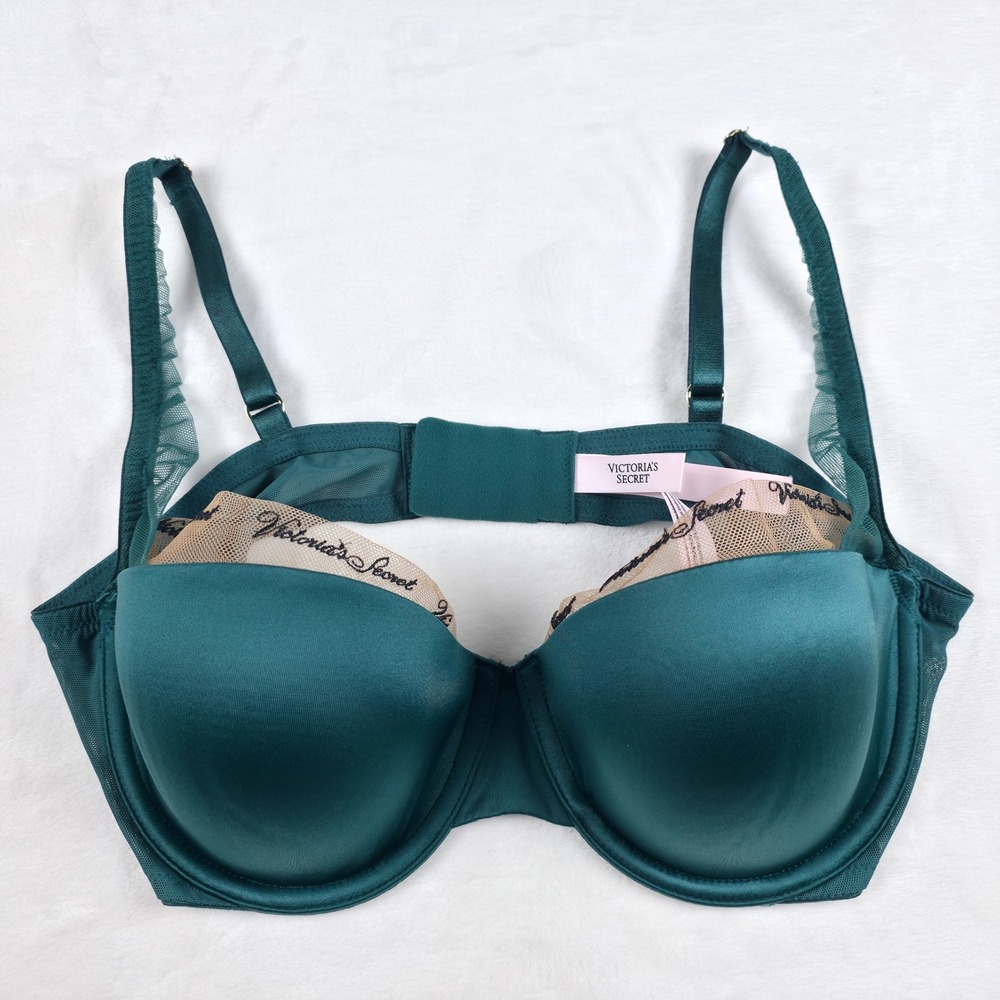 Victoria's Secret Balconette Bra Womens 36C Green Very Sexy Logo Mesh 904528